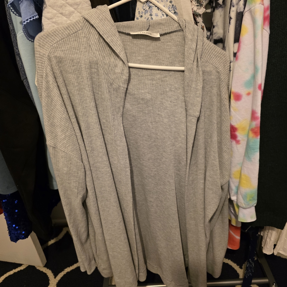 Gray Ribbed Hooded Cardigan - Picture 3 of 3